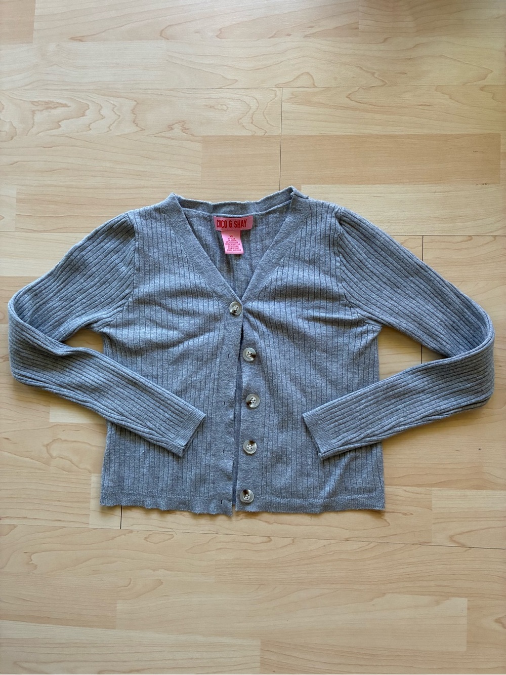 COCO & SHAY Gray Ribbed Knit Button Front V-Neck Cardigan Sweater Women's XS